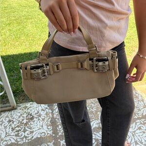 DKNY Small Beige Mini Shoulder Bag with Buckle Detail